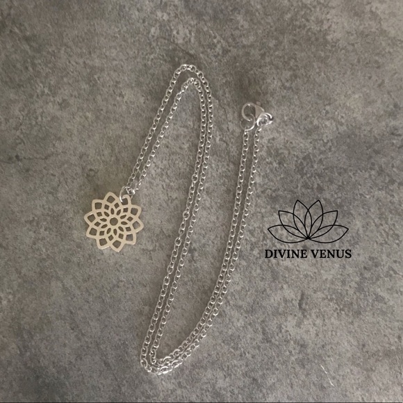 Lotus Pendant Necklace - Stainless Steel - Picture 3 of 5